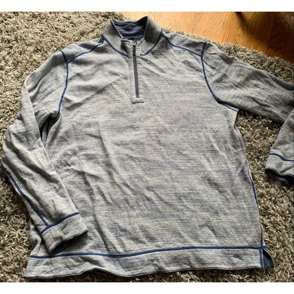 Tommy Bahama blue heathered Reversible 1/4 Zip Sweater MENS XL - Picture 6 of 7